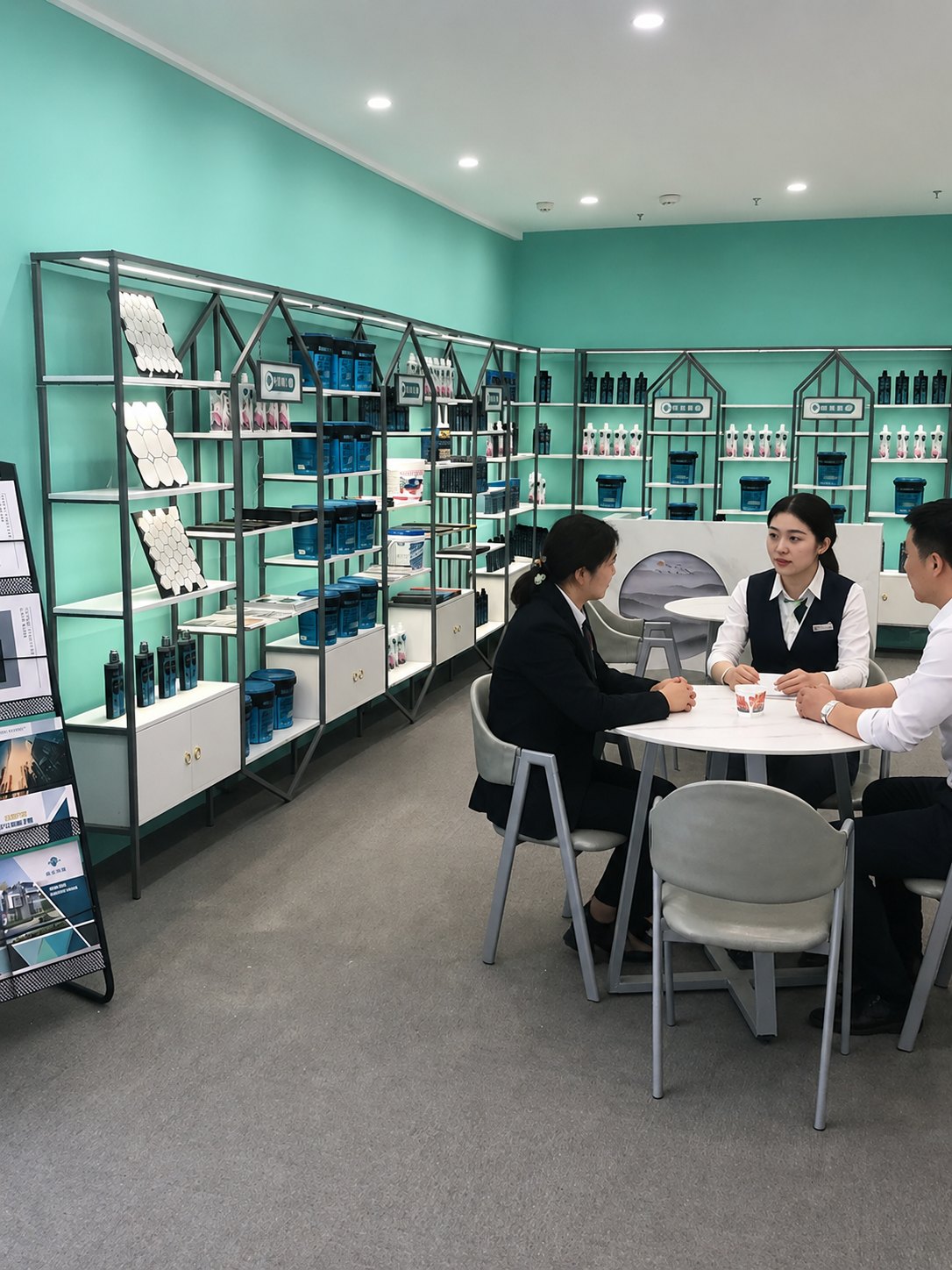 砖筑美缝实体门店产品陈列与客户咨询区